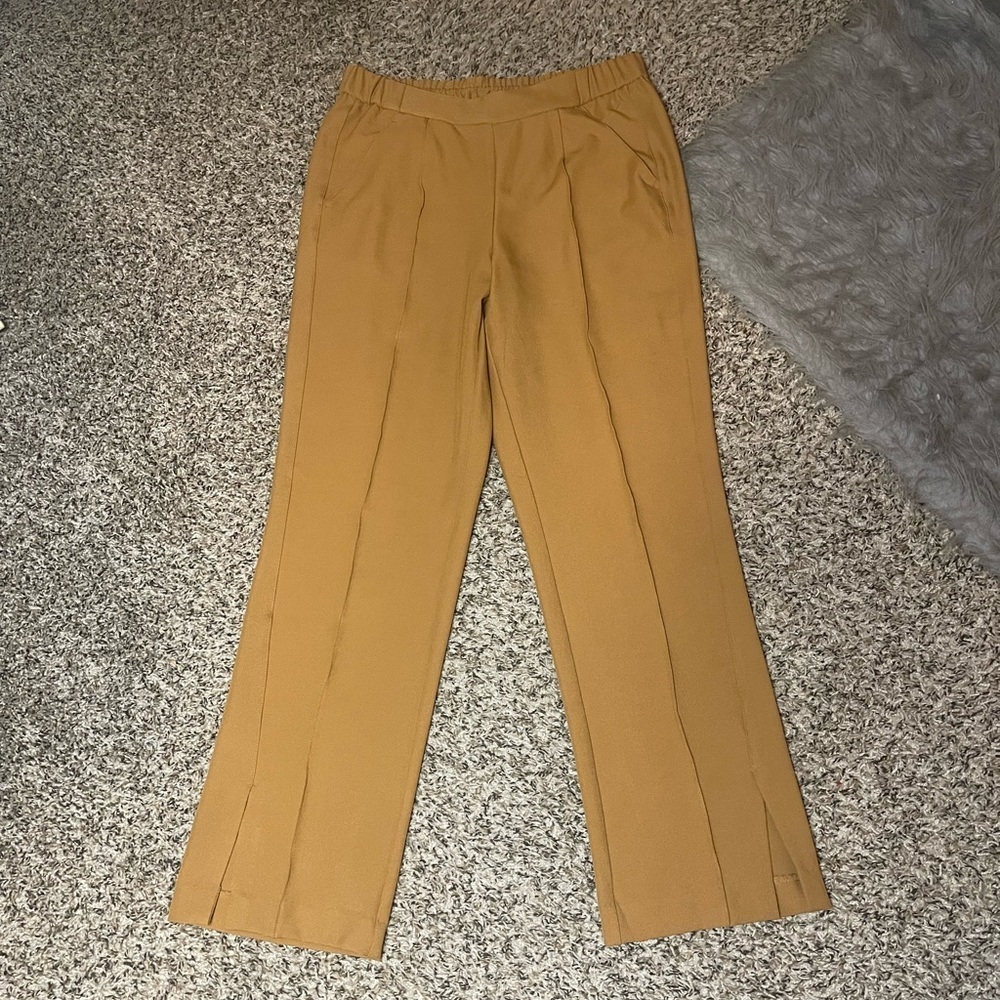 Isaac Mizrahi Camel Brown Creased Split Hem Pants